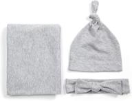 adorable newborn baby swaddle set with headband & hat - light grey, one size logo