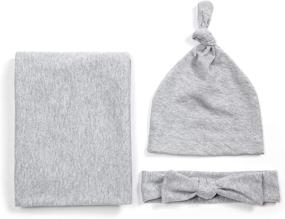 img 1 attached to Adorable Newborn Baby Swaddle Set with Headband & Hat - Light Grey, One Size