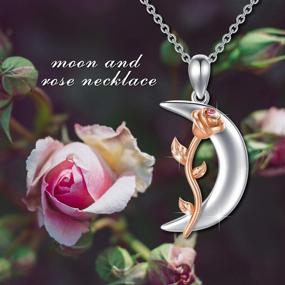 img 2 attached to Sterling Silver Crescent Moon Pendant Necklace with Rose Flower and Pink Crystal – Perfect Anniversary, Birthday, Christmas Jewelry Gift for Wife, Girlfriend, and Mom