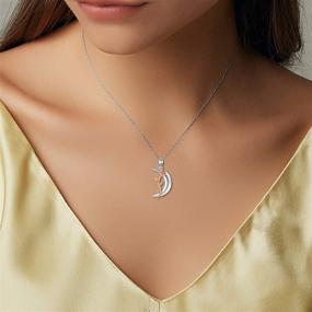 img 3 attached to Sterling Silver Crescent Moon Pendant Necklace with Rose Flower and Pink Crystal – Perfect Anniversary, Birthday, Christmas Jewelry Gift for Wife, Girlfriend, and Mom