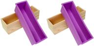 гибкая прямоугольная форма для мыла из силикона с деревянным ящиком, инструмент для изготовления мыла и пирогов - 42 унции (фиолетовый, набор из 2 шт.) логотип