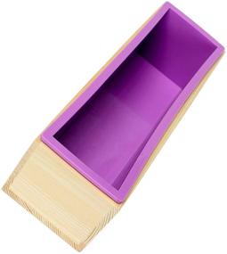 img 2 attached to Гибкая прямоугольная форма для мыла из силикона с деревянным ящиком, инструмент для изготовления мыла и пирогов - 42 унции (фиолетовый, набор из 2 шт.)
