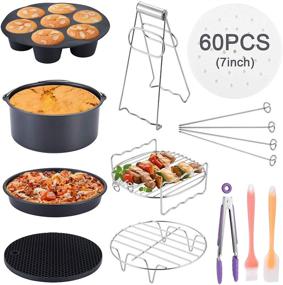 img 4 attached to 🍳 Complete 11-Piece Air Fryer Accessories Kit with 60 Non-Stick Air Fryer Parchment Liners - Compatible with Ninja Power Phillips Gowise and Fits 3.2QT to 5.8QT Models