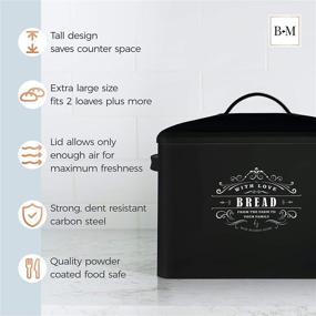 img 1 attached to 🍞 Extra Large Black Bread Box - Stylish Bread Storage for Kitchen Counter - Organize and Preserve Multiple Loaves - Farmhouse-Inspired Bread Container for Vintage & Rustic Kitchens