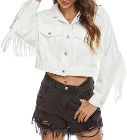 img 1 attached to Chic and Trendy: SCOFEEL Women's Crop Denim Jacket with Fringe - Button Down and Long Sleeve