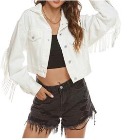 img 3 attached to Chic and Trendy: SCOFEEL Women's Crop Denim Jacket with Fringe - Button Down and Long Sleeve