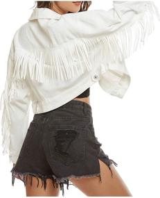 img 4 attached to Chic and Trendy: SCOFEEL Women's Crop Denim Jacket with Fringe - Button Down and Long Sleeve