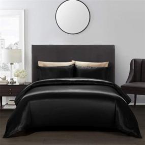 img 4 attached to 🛏️ Enhance Your Bedroom with AiMay 3 Piece Satin Duvet Cover Set - Luxury Rich Silk Bedding for Queen Size Beds - Reversible, Wrinkle Free & Silky Soft - Sexy Black for Honeymoon Feel