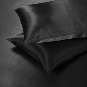 img 3 attached to 🛏️ Enhance Your Bedroom with AiMay 3 Piece Satin Duvet Cover Set - Luxury Rich Silk Bedding for Queen Size Beds - Reversible, Wrinkle Free & Silky Soft - Sexy Black for Honeymoon Feel