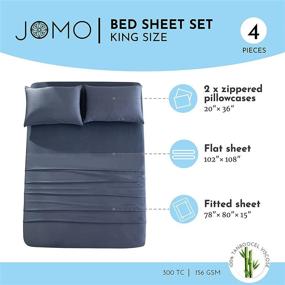 img 2 attached to 🛏️ 4-Piece Bamboo Bed Sheets - Premium 100% Bamboo Viscose Sheets | Luxurious 156GSM Cooling Sheet Set (Navy Gray, King)