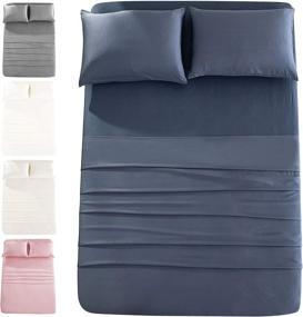 img 4 attached to 🛏️ 4-Piece Bamboo Bed Sheets - Premium 100% Bamboo Viscose Sheets | Luxurious 156GSM Cooling Sheet Set (Navy Gray, King)