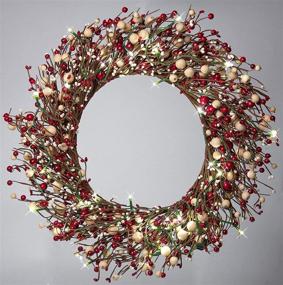 img 2 attached to 🎄 22" Christmas Wreath with Red and Cream Pip Berries, Solar-Powered LED Lights by Red Co. - Illuminate Your Holidays!