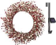 🎄 22" christmas wreath with red and cream pip berries, solar-powered led lights by red co. - illuminate your holidays! logo