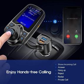 img 1 attached to 🚗 Nulaxy KM18 Upgraded Version: Wireless Bluetooth FM Transmitter Car Kit with 1.8 Inch Display, TF/SD Card Support, QC3.0 Charging - Ideal for All Smartphones and Audio Players