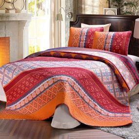 img 4 attached to 🛏️ Exclusive 3-Piece Exotic Boho Full/Queen Size Cotton Quilt Set - Bedspread/ Coverlet/ Bed Cover/ Comforter - Lightweight, Reversible & Decorative - 92x88 Inch