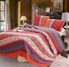 img 3 attached to 🛏️ Exclusive 3-Piece Exotic Boho Full/Queen Size Cotton Quilt Set - Bedspread/ Coverlet/ Bed Cover/ Comforter - Lightweight, Reversible & Decorative - 92x88 Inch