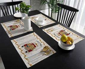 img 2 attached to Placemats Dining Table Set Placemats Plank Washable Fabric Farmhouse Placemats Non Slip Heat Resistant Kitchen Table Mats Holiday Parties