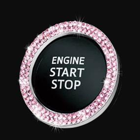 img 1 attached to 💎 Bling Car Crystal Rhinestone Ring Emblem Sticker - Sparkling Car Interior Decoration and Stylish Bling Accessories for Women - Push to Start Button, Key Ignition Starter & Knob Ring in Pink (Double Sided)