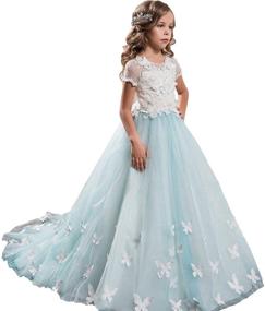 img 4 attached to Sittingley Fancy Flower Girls Pageant First Communion Dresses: White Blue Dresses for Ages 0-12