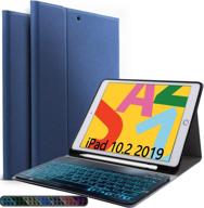 blue ipad 10.2-inch 2020 (8th gen) backlit-keyboard case with detachable 🔵 keyboard - 7 color backlit - wireless/bt - ipad smart case - qhohq логотип