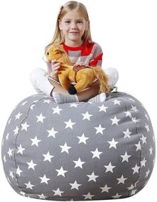 img 4 attached to 🐻 Aubliss Stuffed Animal Bean Bag Storage Chair, Plush Toy Organizer Cover – Transforms into Kids Bean Bag Seat, Medium 32"-Canvas Stars Grey