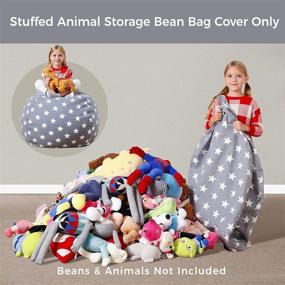img 3 attached to 🐻 Aubliss Stuffed Animal Bean Bag Storage Chair, Plush Toy Organizer Cover – Transforms into Kids Bean Bag Seat, Medium 32"-Canvas Stars Grey