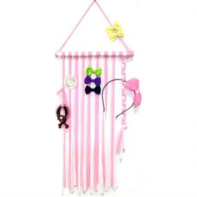 img 4 attached to 🎀 QtGirl Baby Girls Hair Bow Holder - 30" Long Hair Clips Storage Organizer (Pink+White)