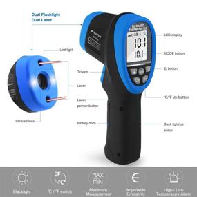 img 3 attached to 🌡️ HOLDPEAK Infrared Thermometer Gun: Non-Contact High Temperature IR Thermometer -58℉~2732℉ (-50℃~1500℃) with Data Hold & Adjustable Emissivity for Forge Melting Blue