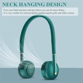 img 2 attached to Green Velusa Hands-Free Portable Neck Fan with No Hair Entanglement Design, 3 Speeds, Rechargeable USB, Perfect for Traveling, Sports, and Office Use