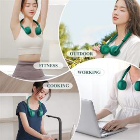 img 1 attached to Green Velusa Hands-Free Portable Neck Fan with No Hair Entanglement Design, 3 Speeds, Rechargeable USB, Perfect for Traveling, Sports, and Office Use