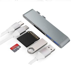 img 4 attached to 🔌 Space Grey USB C Hub for MacBook Pro 2017 and 2016 - Sunteck Adapter with Type-C Pass-Through Charging, Thunderbolt 3 at 40Gbs, SD/TF Card Reader, and 2 USB 3.0 Ports