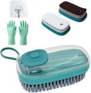 keeplle cleaning brush: soap dispensing kitchen brush for effortless pot, pan, and sink cleaning 🧽 - two replaceable sponge heads & one bristle scrub brush, green, with attached gloves & hook logo