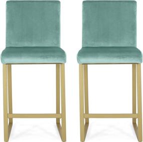 img 4 attached to Turquoise and Brass Velvet Barstool Set with Modern Appeal by Christopher Knight Home