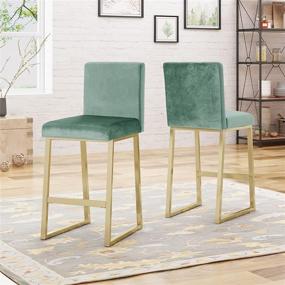 img 3 attached to Turquoise and Brass Velvet Barstool Set with Modern Appeal by Christopher Knight Home