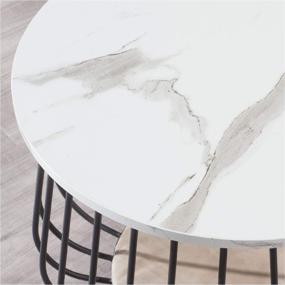 img 2 attached to 🖼️ Modern Round Coffee Table with Storage and Open Cat House for Living Room in White Marble Texture and Black Color