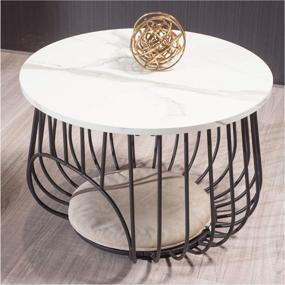 img 3 attached to 🖼️ Modern Round Coffee Table with Storage and Open Cat House for Living Room in White Marble Texture and Black Color