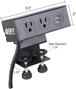 img 1 attached to Stand Up Desk Store DeskPower: Элегантная черная зарядная станция для рабочего стола с 2 портами USB, розетками AC и удлинителем 10 футов.