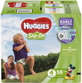 img 4 attached to 👶 Huggies Little Movers Slip-On Diapers, Size 4 - Convenient 56 Count Pack