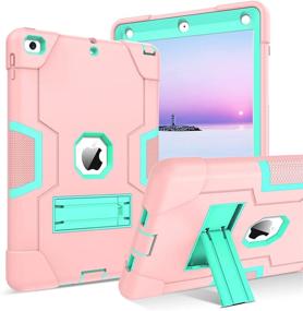 img 4 attached to 👩 BENTOBEN iPad 6th Gen Case, iPad 5th Gen Case, iPad 9.7 2018 / iPad 9.7 2017 Case - 3-in-1 Shockproof Kickstand Cover for Girls, Women, Boys, Men - Hard PC Silicone Protection in Pink/Green