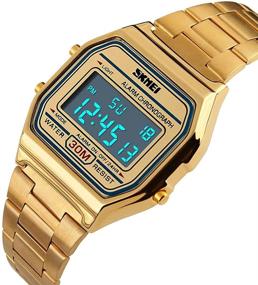 img 3 attached to ⌚ Простые нежные Женские наручные часы из нержавеющей стали квадратной формы с тонким светодиодным дисплеем - Классический электронный кварцевый компаньон для измерения времени