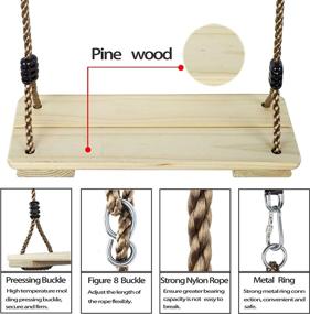 img 2 attached to 🌳 Adjustable Nylon Rope Wood Swing for Kids - KINSPORY Swing Set for Backyards, with Hanging Tree Hammock Straps Kit. Wooden Swing Seat for Indoor/Outdoor Porch, Patio, Garden. Playground Swing Set Accessories