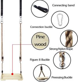 img 1 attached to 🌳 Adjustable Nylon Rope Wood Swing for Kids - KINSPORY Swing Set for Backyards, with Hanging Tree Hammock Straps Kit. Wooden Swing Seat for Indoor/Outdoor Porch, Patio, Garden. Playground Swing Set Accessories