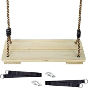 img 4 attached to 🌳 Adjustable Nylon Rope Wood Swing for Kids - KINSPORY Swing Set for Backyards, with Hanging Tree Hammock Straps Kit. Wooden Swing Seat for Indoor/Outdoor Porch, Patio, Garden. Playground Swing Set Accessories