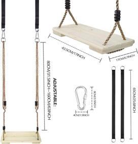 img 3 attached to 🌳 Adjustable Nylon Rope Wood Swing for Kids - KINSPORY Swing Set for Backyards, with Hanging Tree Hammock Straps Kit. Wooden Swing Seat for Indoor/Outdoor Porch, Patio, Garden. Playground Swing Set Accessories