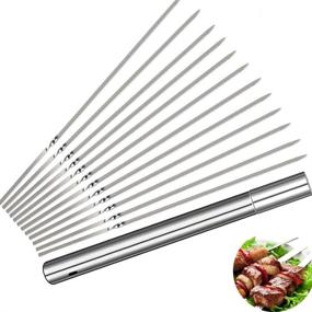 img 4 attached to KEKU Portable BBQ Grill Set - 24 Stainless Steel Flat Metal Grill Sets with Reusable Barbecue Stick and Skewer Tube