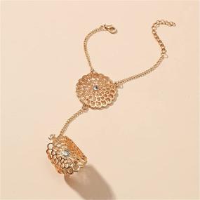 img 2 attached to 💎 Delicate 14K Gold Plated CZ Crystal Filigree Flower Hand Chain Bracelet for Women and Girls - Dainty Lace Slave Harness Bangle - Boho Gypsy Bollywood Y2K Jewelry Set for Wedding, Birthday, Retro Party - 2 Pieces