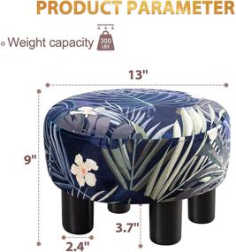 img 1 attached to 🌸 Blue Flower Velvet Foot Rest - LUE BONA Small Round Foot Stool, Padded Ottomans with Plastic Leg, 9-Inch Height, Modern Footstools for Couch, Christmas, Living Room, Dogs