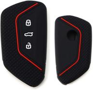🔑 black soft silicone key fob cover with red stripe for volkswagen mk8 golf/gti, skoda octavia - compatible with 3/4/5-button smart key by ijdmtoy logo