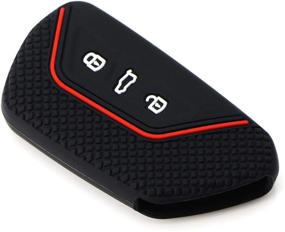 img 2 attached to 🔑 Black Soft Silicone Key Fob Cover with Red Stripe for Volkswagen MK8 Golf/GTI, Skoda Octavia - Compatible with 3/4/5-Button Smart Key by iJDMTOY