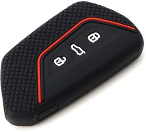 img 1 attached to 🔑 Black Soft Silicone Key Fob Cover with Red Stripe for Volkswagen MK8 Golf/GTI, Skoda Octavia - Compatible with 3/4/5-Button Smart Key by iJDMTOY